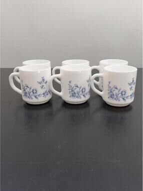 Arcopal Glenwood France Mug Milk Color Glass Drink Set of 6 Blue Flora Flower